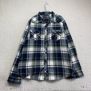 URBAN VINTAGE Snap Button Up Flannel Plaid Shirt Men SZ XXL Neon Green / Blue